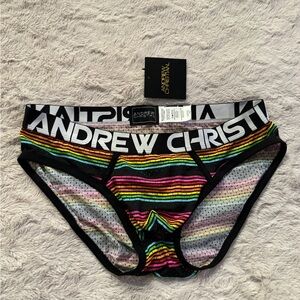 Andrew Christian Striped Mesh Black Briefs Size Large